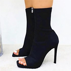 Women's Sandals Sock Boots Summer Boots High Heel Open Toe Booties Ankle Boots Rubber Lace-up Solid Colored Almond Red Black / Booties / Ankle Boots / Booties