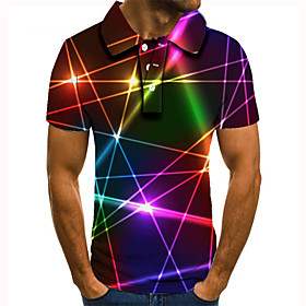 Men's Golf Shirt Tennis Shirt 3D Print Graphic Prints Linear Button-Down Short Sleeve Street Tops Casual Fashion Cool Rainbow / Sports
