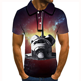 Men's Golf Shirt 3D Print Graphic Prints Spacecraft Button-Down Short Sleeve Street Tops Casual Fashion Cool Rainbow / Sports