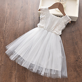 Kids Little Girls' Dress Tulle Solid Colored White Dresses