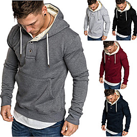 Homme Sweat-shirt à capuche Couleur unie Patchwork Poche avant Capuche du quotidien Aptitude basique Polaire fine Pulls Capuche Pulls molletonnés Manches Longu