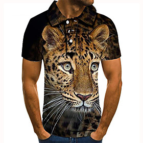 Men's Golf Shirt 3D Print Tiger Animal Button-Down Short Sleeve Street Tops Casual Fashion Cool Black / Sports