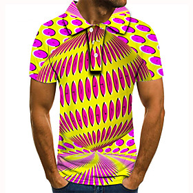 Men's Golf Shirt Tennis Shirt 3D Print Geometric Graphic Prints Button-Down Short Sleeve Street Tops Casual Fashion Cool Yellow / Sports