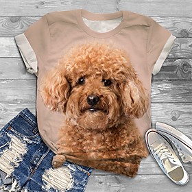 Women's Plus Size Tops T shirt Dog Graphic Animal Print Short Sleeve Crewneck Basic khaki Big Size XL XXL 3XL 4XL 5XL