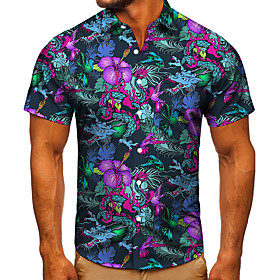 Men's Shirt 3D Print Floral Graphic Prints Button-Down Short Sleeve Street Tops Casual Fashion Classic Breathable Blue