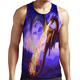 Men's Unisex Tank Top Undershirt Shirt 3D Print Graphic Prints Dinosaur Plus Size Print Sleeveless Casual Tops Basic Designer Big and Tall Round Neck Purple /