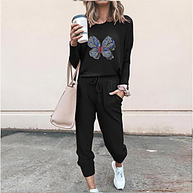 Women Basic Butterfly Vacation Casual / Daily Two Piece Set Tracksuit Loungewear Print Tops
