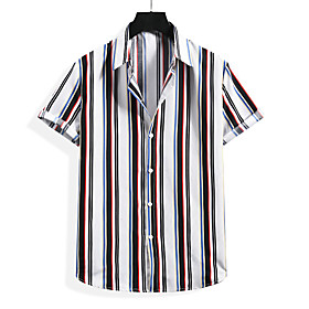 Men's Shirt Striped Short Sleeve Casual Tops Simple Black Blue