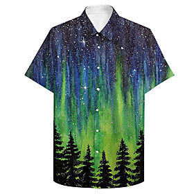 Men's Shirt 3D Print Tree Starry Sky Plus Size 3D Print Button-Down Short Sleeve Casual Tops Casual Fashion Breathable Comfortable Green