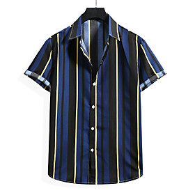 Men's Shirt Other Prints Striped Print Short Sleeve Daily Tops Cotton Basic Black / Red Blue