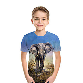 Kids Boys' T shirt Tee Short Sleeve 3D Print Elephant Animal Blue Children Tops Summer Active Daily Wear Regular Fit 3-12 Years