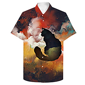 Men's Shirt 3D Print Cat Animal Plus Size 3D Print Button-Down Short Sleeve Casual Tops Casual Fashion Breathable Comfortable Rainbow