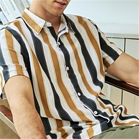 Men's Shirt Striped Button-Down Short Sleeve Casual Tops Cotton Casual Fashion Breathable Comfortable White