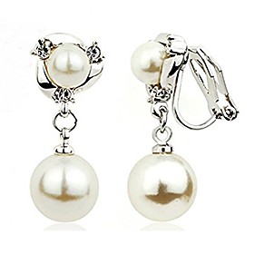 women clip on earrings white gold plated double simulation pearl dangle earrings for gift