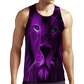 Men's Unisex Tank Top Undershirt 3D Print Graphic Prints Lion Animal Plus Size Print Sleeveless Casual Tops Basic Designer Big and Tall Purple