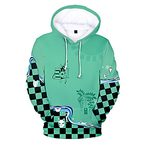 Inspiré par Tueur de démons Kamado Tanjirou Costume de Cosplay Sweat à capuche Térylène Damier Imprimé Harajuku Art graphique Sweat à capuche Pour Homme / Femm