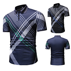 Men's Golf Shirt Striped Color Block Short Sleeve Daily Tops Simple Fashion Comfortable Blue Black