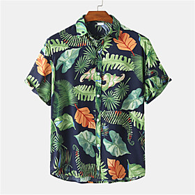Men's Shirt Leaves Button-Down Short Sleeve Casual Tops Casual Fashion Breathable Comfortable Green