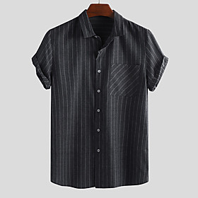 Men's Shirt Striped Button-Down Short Sleeve Casual Tops Lightweight Casual Fashion Breathable Black Blue