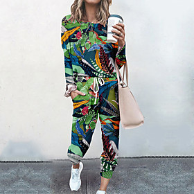 Women's Basic Streetwear Floral Vacation Casual / Daily Two Piece Set Tracksuit T shirt Pant Loungewear Drawstring Print Tops