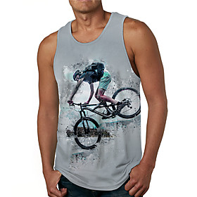 Men's Tank Top Undershirt 3D Print Graphic Prints Bicycle Old Man Print Sleeveless Daily Tops Casual Designer Big and Tall Round Neck Gray / Summer