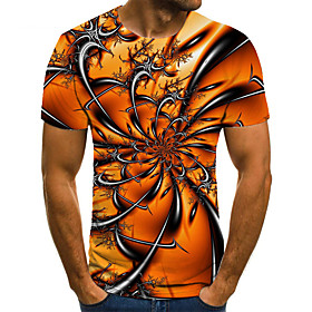Men's Unisex Tee T shirt Shirt 3D Print Floral Graphic Prints Plus Size Print Short Sleeve Casual Tops Basic Fashion Designer Big and Tall Round Neck Orange