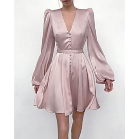 A-Line Minimalist Elegant Homecoming Cocktail Party Dress V Neck Long Sleeve Short / Mini Imitation Silk with Sleek 2021
