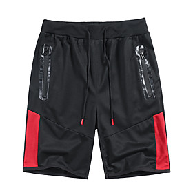Men's Shorts Sports Outdoor Sports Casual Gym Shorts Pants Color Block Knee Length Patchwork Black / Red Black and yellow bars Red Light Grey