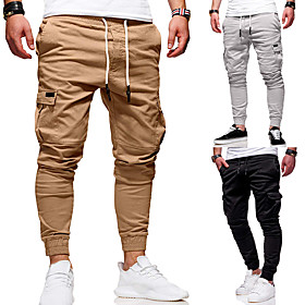Men's Stylish Classic Style Outdoor Daily Home Pants Chinos Pants Solid Colored Ankle-Length Classic Drawstring Black Army Green Grey Khaki Dark Gray