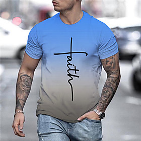 Men's Tee T shirt 3D Print Graphic Prints Letter Print Short Sleeve Daily Tops Casual Designer Big and Tall Blue