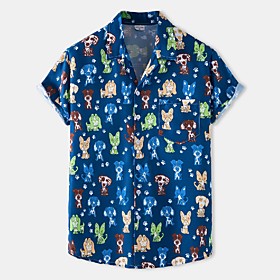 Men's Shirt Graphic Short Sleeve Casual Tops Beach Hawaiian Blue