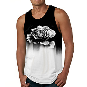 Men's Tank Top Undershirt 3D Print Floral Graphic Prints Print Sleeveless Daily Tops Casual Designer Big and Tall Black / White