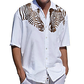 Men's Shirt 3D Print Zebra Animal Plus Size 3D Print Button-Down Short Sleeve Casual Tops Casual Fashion Streetwear Breathable White / Sports