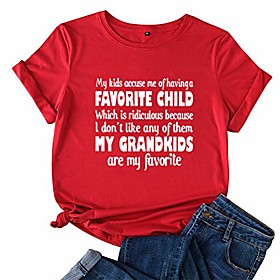 my kids accuse me of having a favorite child women funny letter t-shirts grandma casual short sleeve tee top red