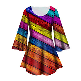 Women's Plus Size Tops Tunic Color Gradient Graphic Print 3/4 Length Sleeve Crewneck Basic Red Big Size XL XXL 3XL 4XL 5XL / Holiday