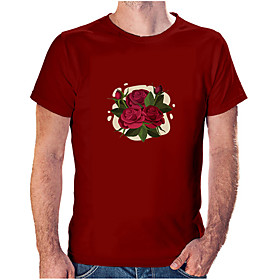 Men's Unisex Tee T shirt Hot Stamping Floral Graphic Prints Plus Size Print Short Sleeve Casual Tops Cotton Basic Fashion Designer Big and Tall Wine White Blac