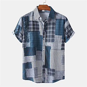 Men's Shirt Color Block Button-Down Short Sleeve Casual Tops Casual Fashion Breathable Comfortable Blue Gray Coffee / Beach