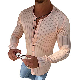 Men's Shirt Striped Button-Down Long Sleeve Casual Tops Cotton Casual Fashion Breathable Comfortable Round Neck Blushing Pink