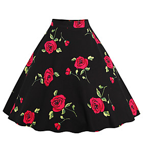 Women's Vacation Casual / Daily Basic Streetwear Skirts Floral / Botanical Solid Colored Flower Tulle Pleated Black Purple Red