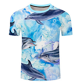 Men's Unisex Tee T shirt 3D Print Graphic Prints Fish Underwater World Plus Size 3D Print Short Sleeve Casual Tops Basic Designer Big and Tall Blue Green