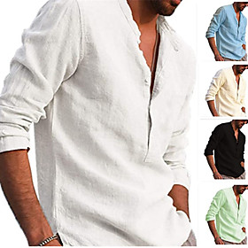Men's Shirt Solid Colored Button-Down Long Sleeve Casual Tops Casual Fashion Breathable Comfortable White Black Khaki
