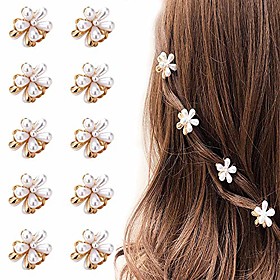 mini pearl hair barrettes for women girls, 10pcs sweet artificial pearl hair clips, flower pins clips for party wedding daily