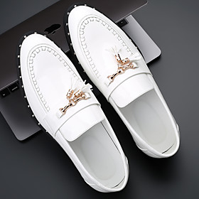 Men's Loafers  Slip-Ons Printed Oxfords Moccasin Penny Loafers Casual Daily Walking Shoes PU Breathable Non-slipping Wear Proof White Black Spring