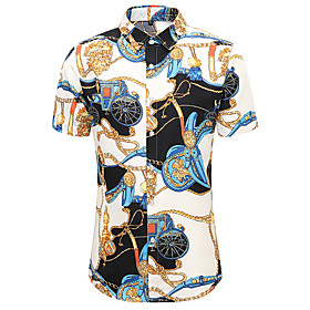 Men's Shirt Other Prints Graphic Short Sleeve Casual Tops Casual Vintage Blue-Green White Black