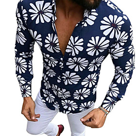 Men's Shirt Floral Button-Down Long Sleeve Casual Tops Casual Fashion Breathable Comfortable Blue Green