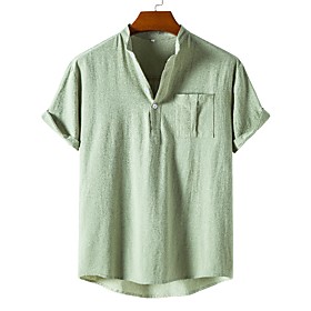 Men's Henley Shirt Shirt non-printing Plain Short Sleeve Outdoor Tops Retro Army Green Green