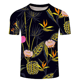 Men's Unisex Tee T shirt 3D Print Floral Graphic Prints Plus Size 3D Print Short Sleeve Casual Tops Basic Designer Big and Tall Blue Yellow