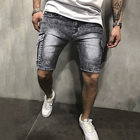 Men's Stylish Shorts Jeans Pants Solid Colored Grey