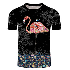 Men's Unisex Tee T shirt 3D Print Flamingo Graphic Prints Leaves 3D Print Short Sleeve Casual Tops Basic Designer Big and Tall Blue
