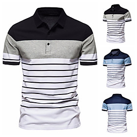 Men's Golf Shirt Other Prints Striped Graphic Color Block Patchwork Print Short Sleeve Casual Tops Simple Lightweight Comfortable Black / Gray Navy Blue / Work